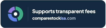 Supports transparent fees: CompareStockISA.com badge, dark version